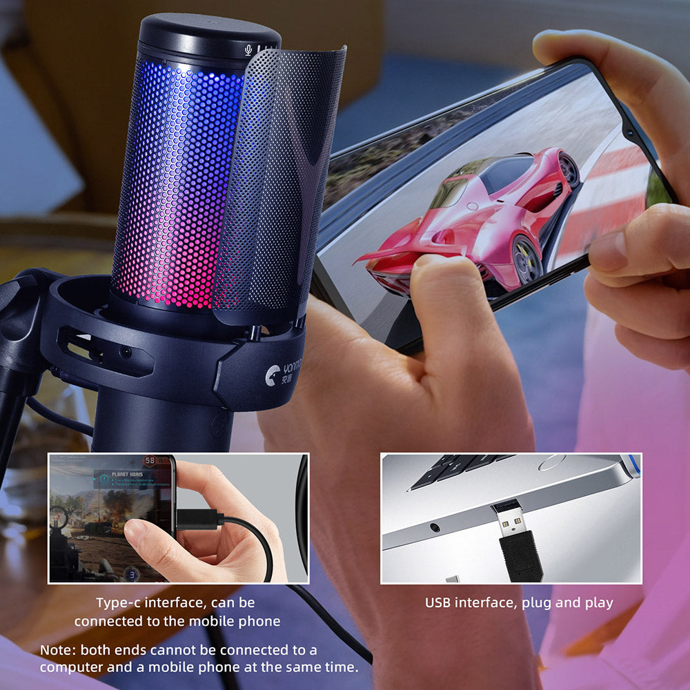 YANMAI GM7 RGB Gaming Condenser Mic Cell Phone Karaoke Microphone Real-Time Monitor Streaming Condenser Microphone YANMAI GM7 RGB Gaming Condenser Mic Cell Phone Karaoke Microphone Real-Time Monitor Streaming Condenser Microphone